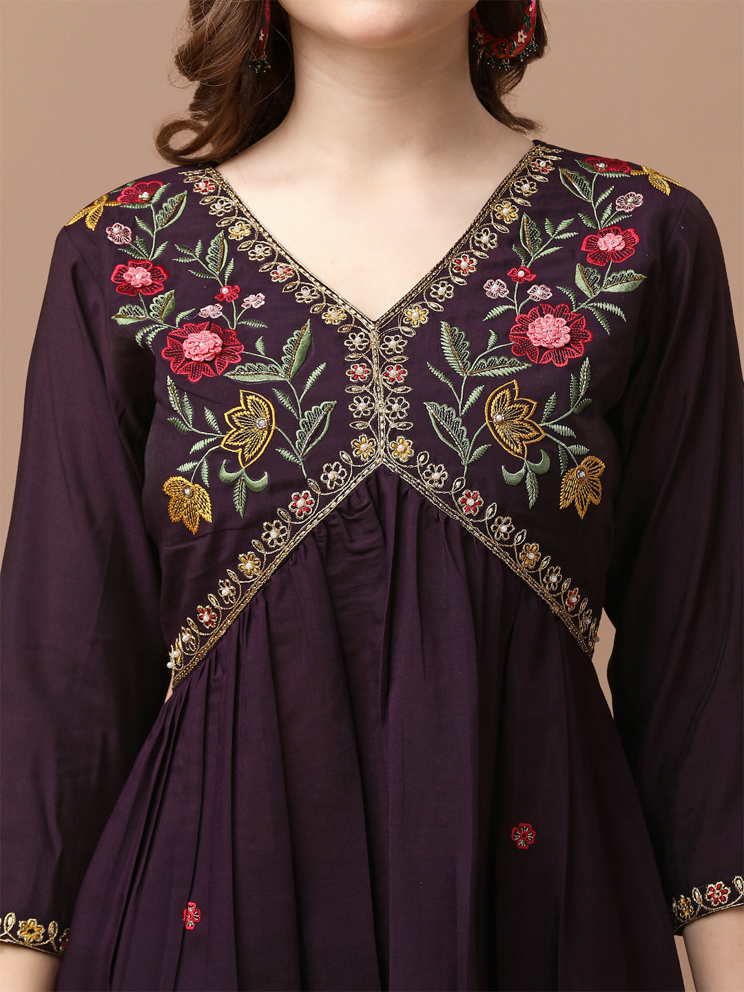 Alia Cut Hand Embroidered Kurta With Pant & Dupatta Premium, Multicolor - Hiral Fashion