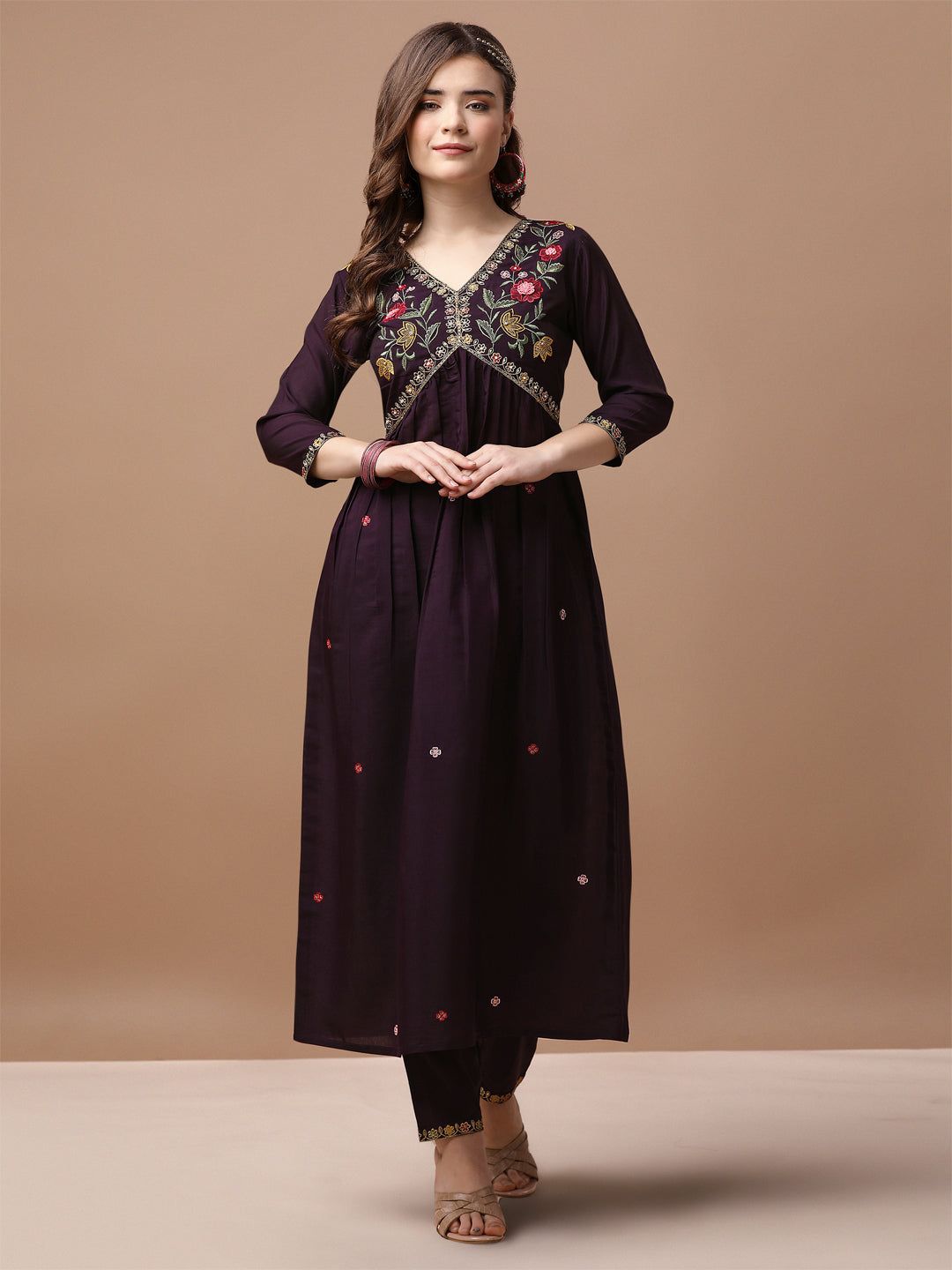 Alia Cut Hand Embroidered Kurta With Pant & Dupatta Premium, Multicolor - Hiral Fashion