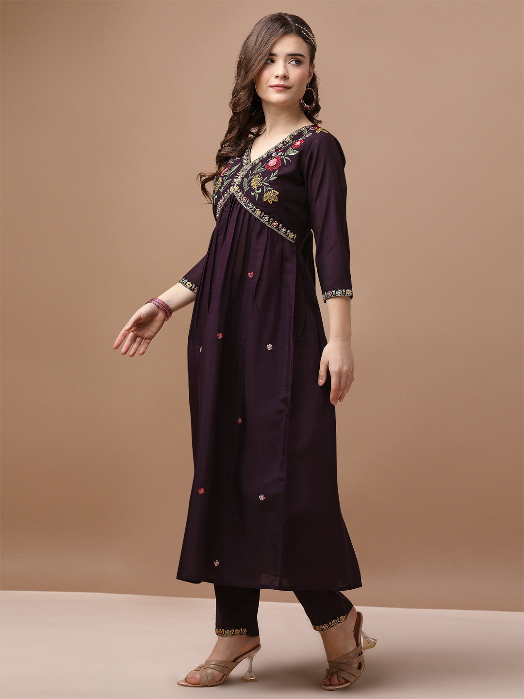 Alia Cut Hand Embroidered Kurta With Pant & Dupatta Premium, Multicolor - Hiral Fashion