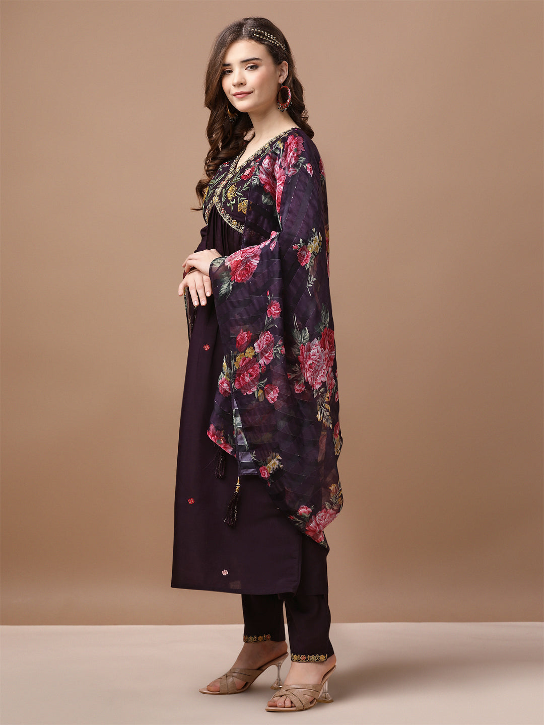 Alia Cut Hand Embroidered Kurta With Pant & Dupatta Premium, Multicolor - Hiral Fashion