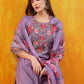 Applique Embroidered Kurta With Pant & Printed Dupatta, Lavender - Hiral Fashion