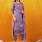 Applique Embroidered Kurta With Pant & Printed Dupatta, Lavender - Hiral Fashion