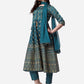 Anarkali Printed Kurta With Pant & Dupatta Set, Multicolor - Hiral Fashion