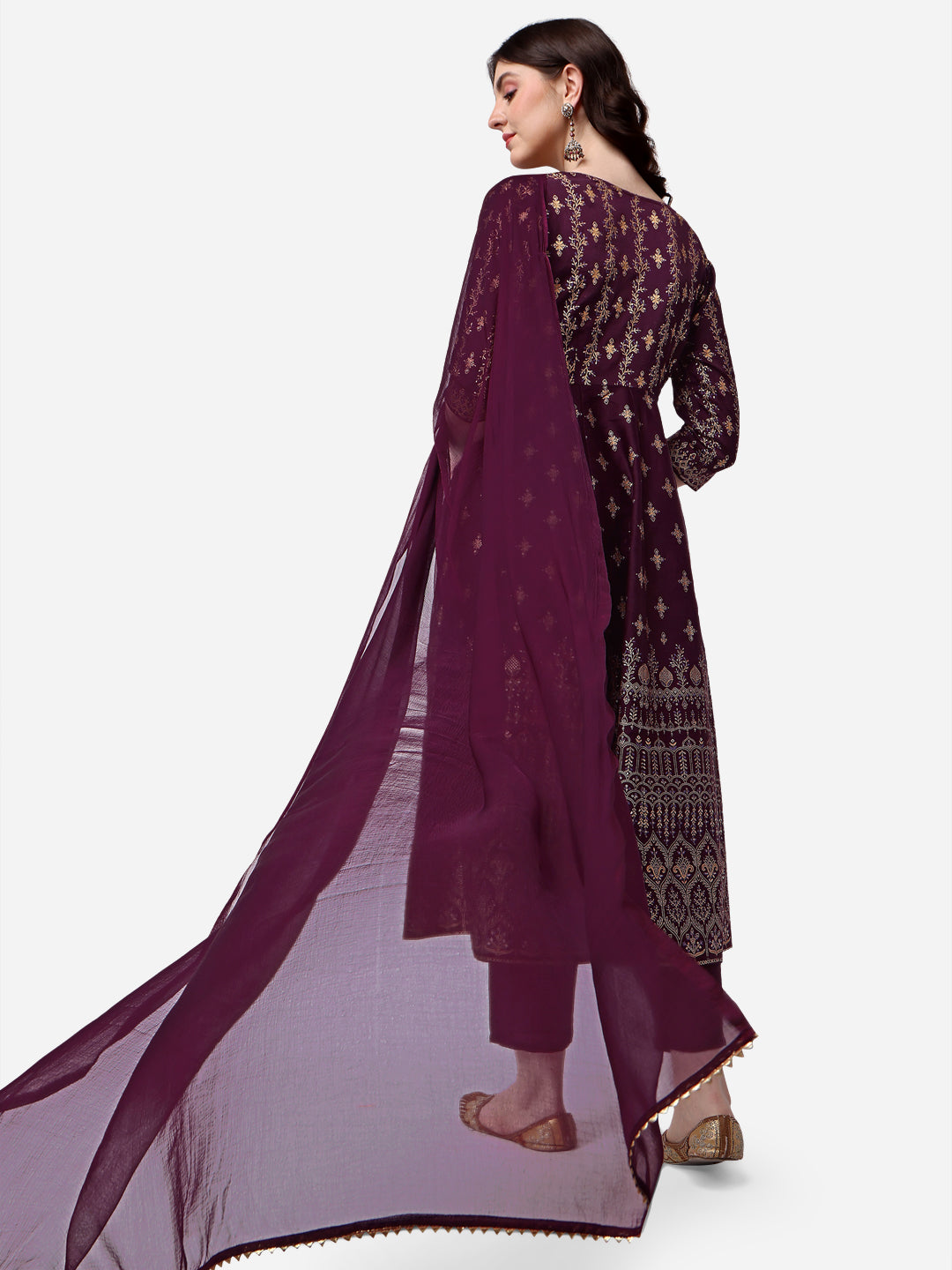 Anarkali Printed Kurta With Pant & Dupatta Set, Multicolor - Hiral Fashion