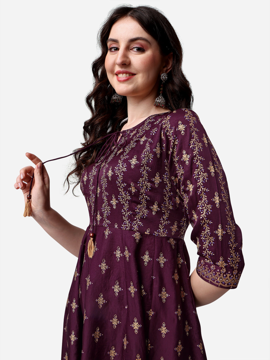 Anarkali Printed Kurta With Pant & Dupatta Set, Multicolor - Hiral Fashion