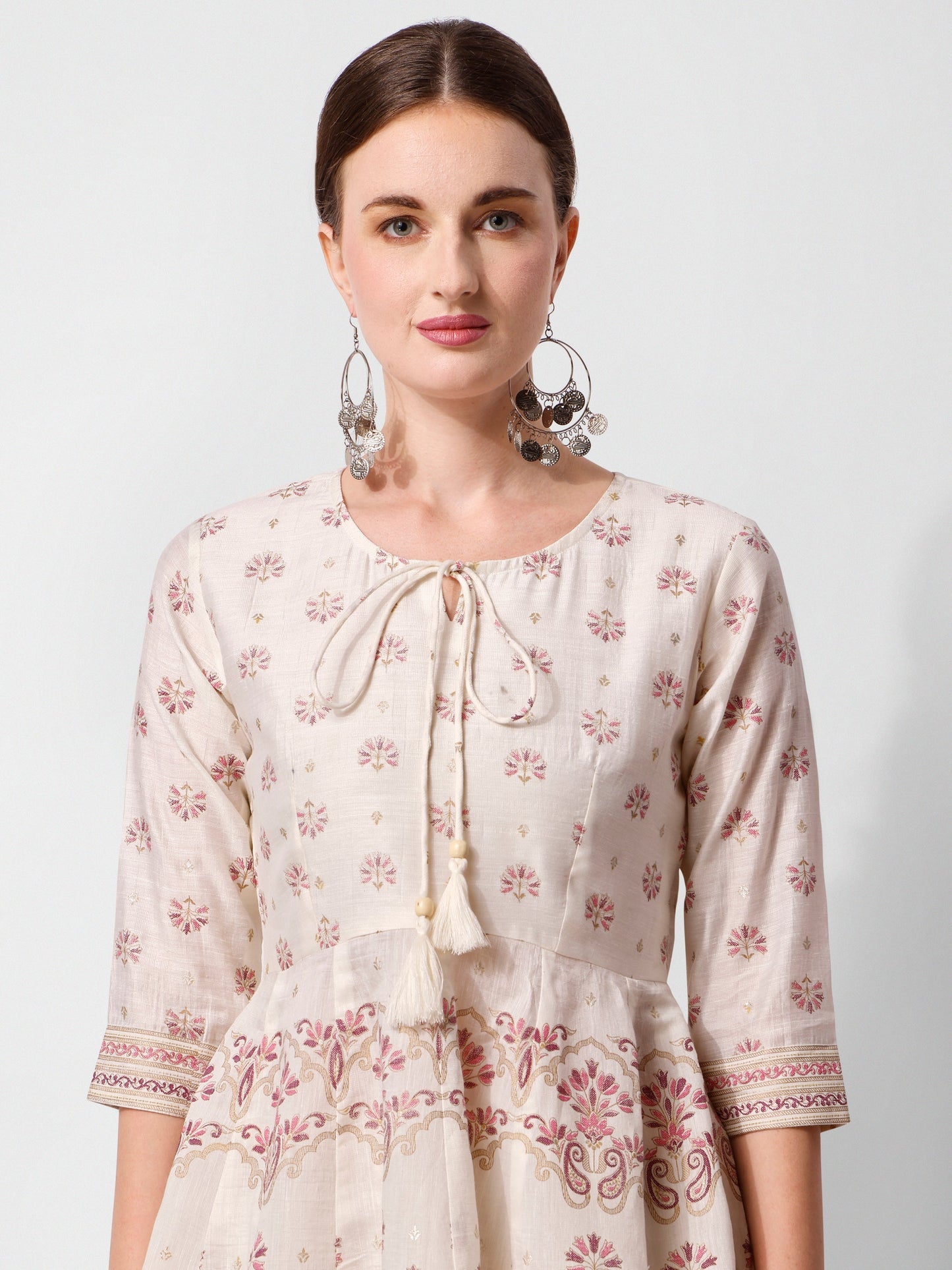 Anarkali Printed Kurta Suit With Pant And Dupatta Set, Multicolor - Hiral Fashion