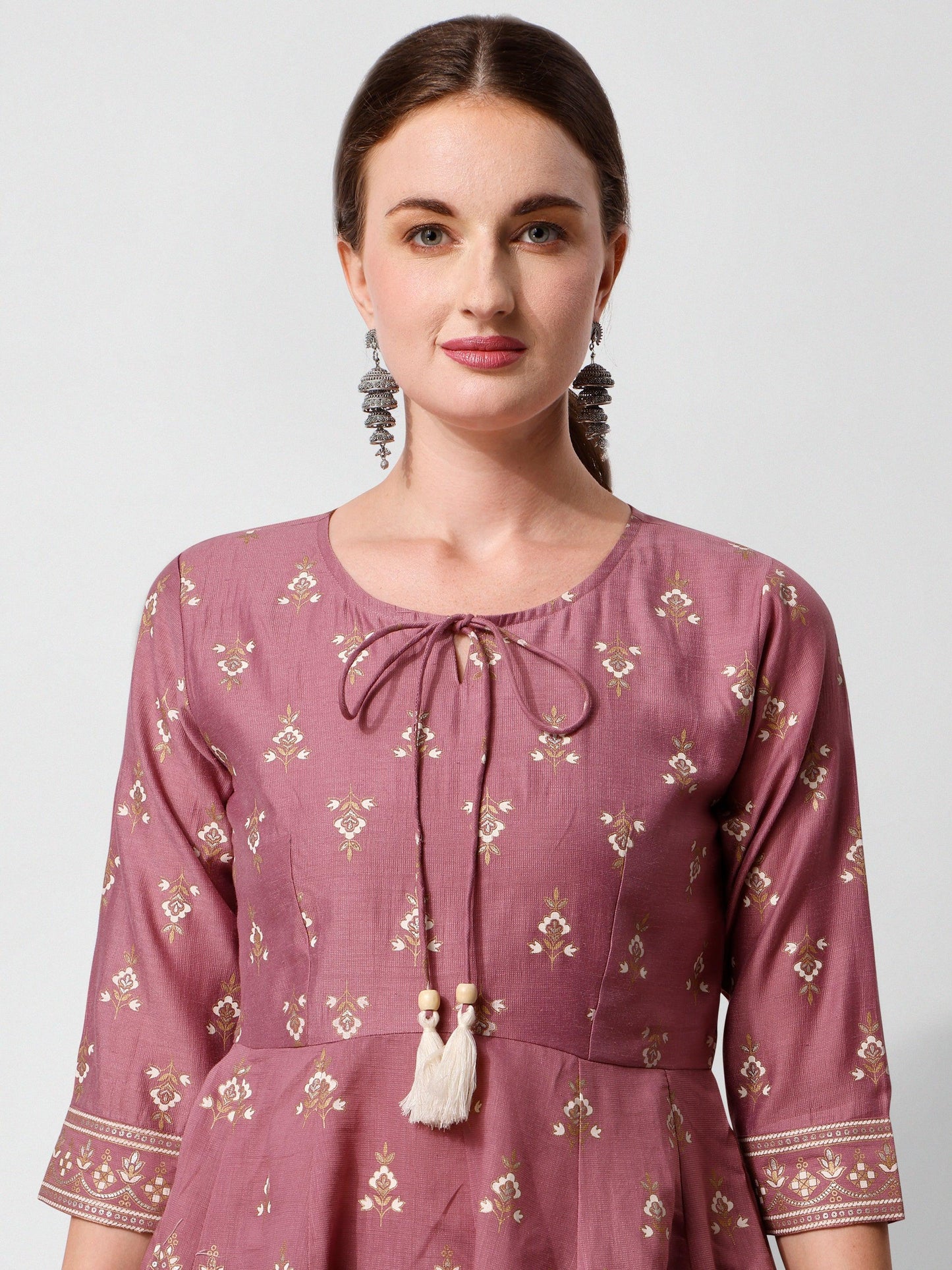 Anarkali Printed Kurta Suit With Pant And Dupatta Set, Multicolor - Hiral Fashion