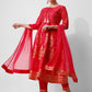 Anarkali Hot Printed Kurta Suit With Pant And Dupatta Set, Multicolor - Hiral Fashion