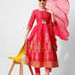 Anarkali Hot Printed Kurta Suit With Pant And Dupatta Set, Multicolor - Hiral Fashion