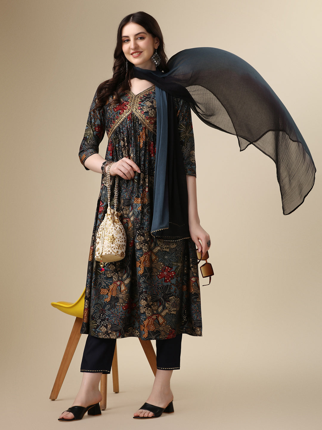 Alia Cut Kurta With Pant And Dupatta, Multicolor - Hiral Fashion