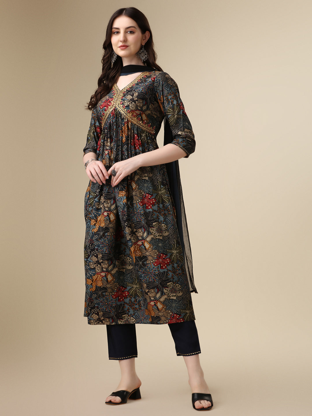 Alia Cut Kurta With Pant And Dupatta, Multicolor - Hiral Fashion