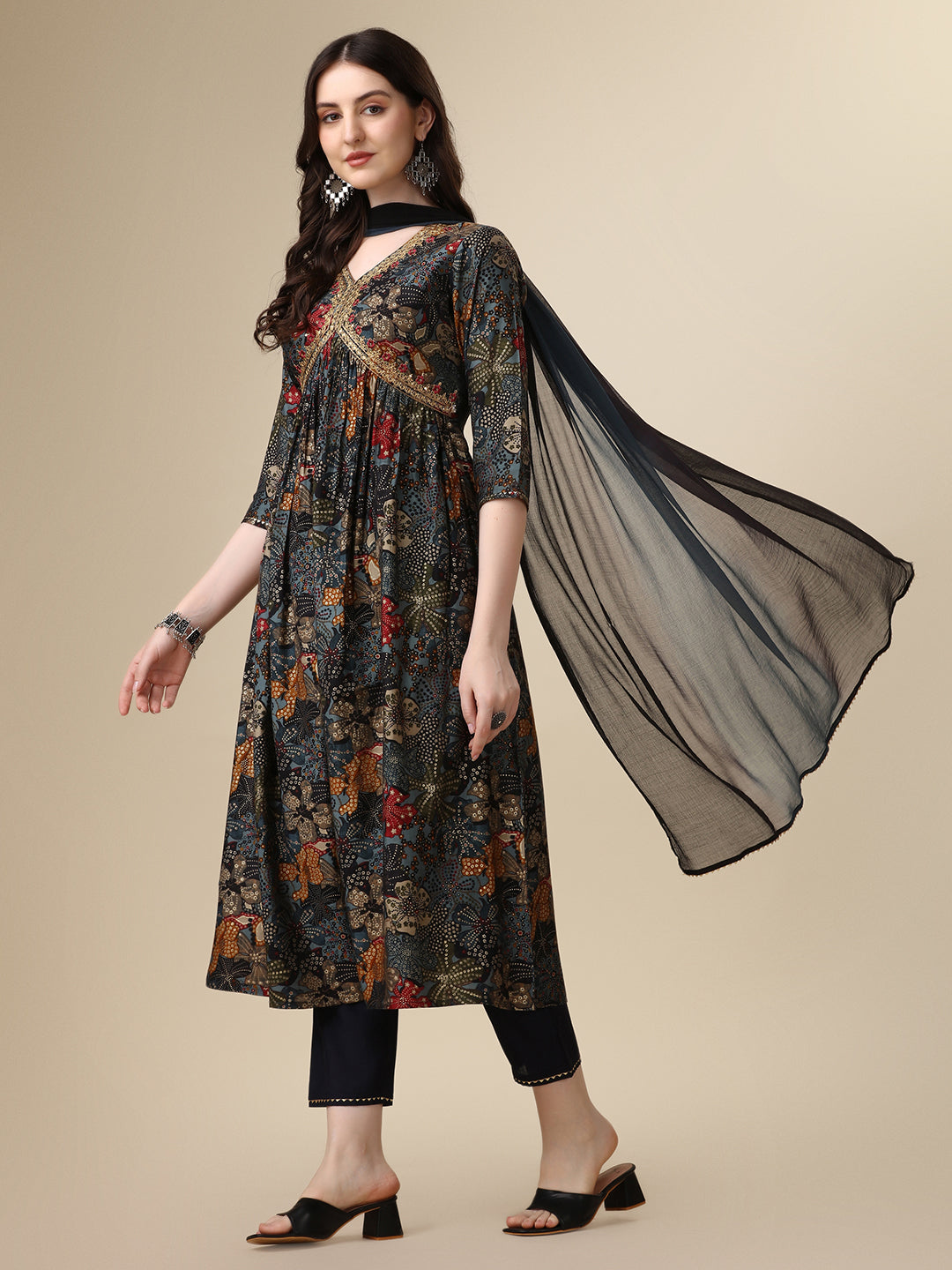 Alia Cut Kurta With Pant And Dupatta, Multicolor - Hiral Fashion