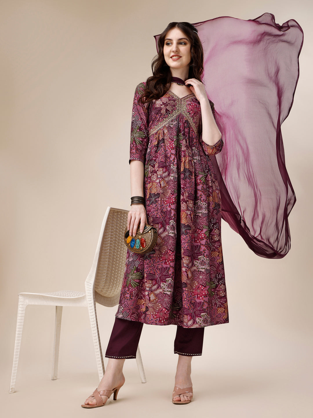 Alia Cut Kurta With Pant And Dupatta, Multicolor - Hiral Fashion