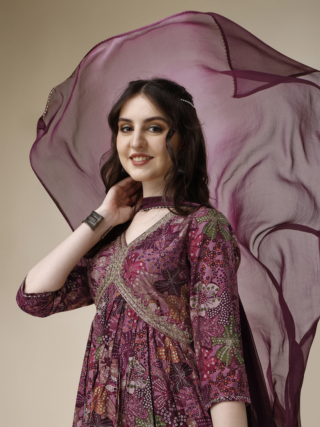 Alia Cut Kurta With Pant And Dupatta, Multicolor - Hiral Fashion