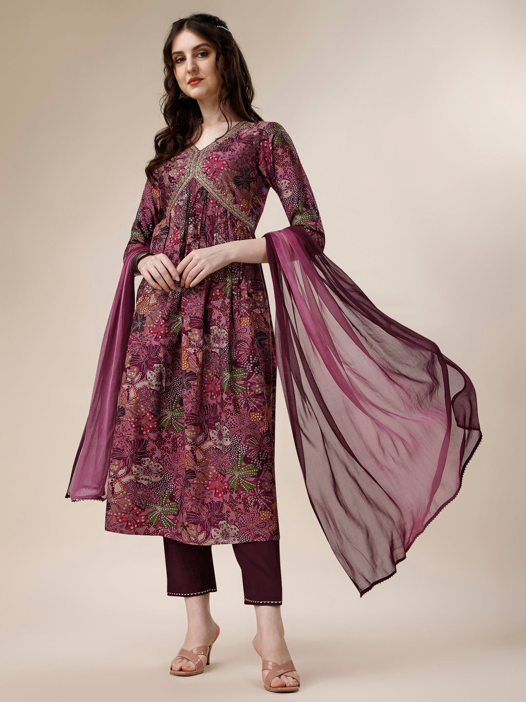 Alia Cut Kurta With Pant And Dupatta, Multicolor - Hiral Fashion