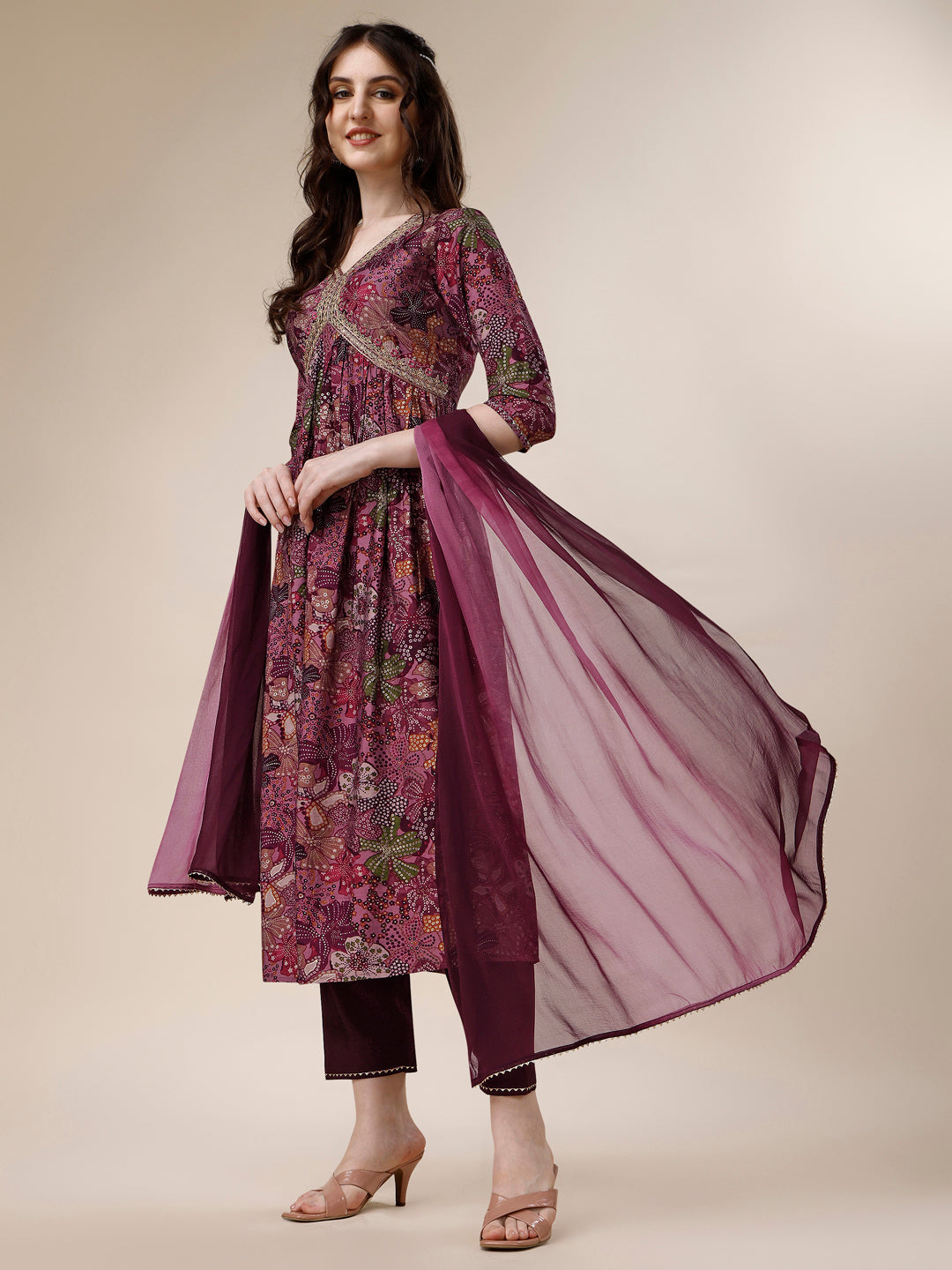 Alia Cut Kurta With Pant And Dupatta, Multicolor - Hiral Fashion