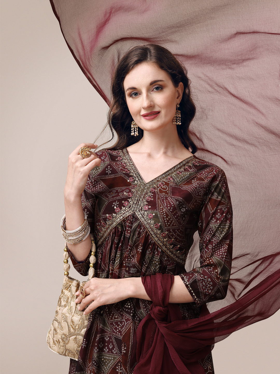 Alia Cut Printed & Embroidered Kurta With Pant & Dupatta Set, Multicolor - Hiral Fashion