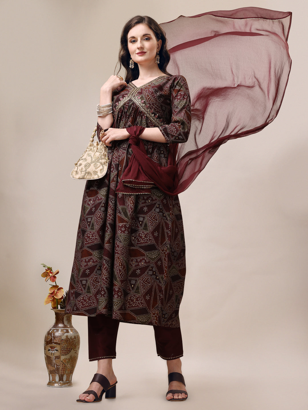 Alia Cut Printed & Embroidered Kurta With Pant & Dupatta Set, Multicolor - Hiral Fashion