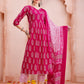 Angarakha Style Anarkali Printed Kurta With Pant And Dupatta Set, Multicolor - Hiral Fashion