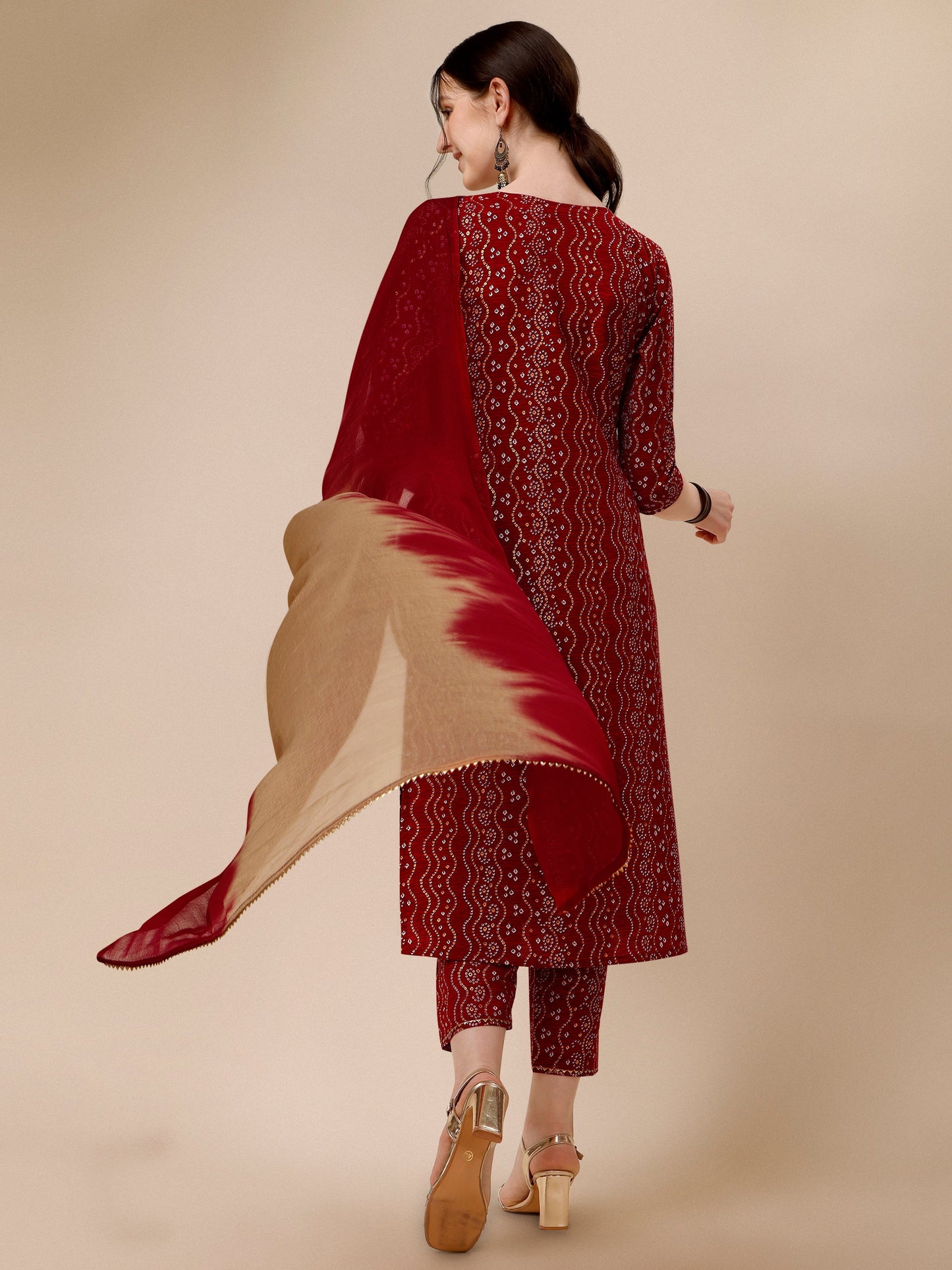 Bandhni Printed & Embroidered Kurta With Pant And Dupatta Set, Multicolor - Hiral Fashion