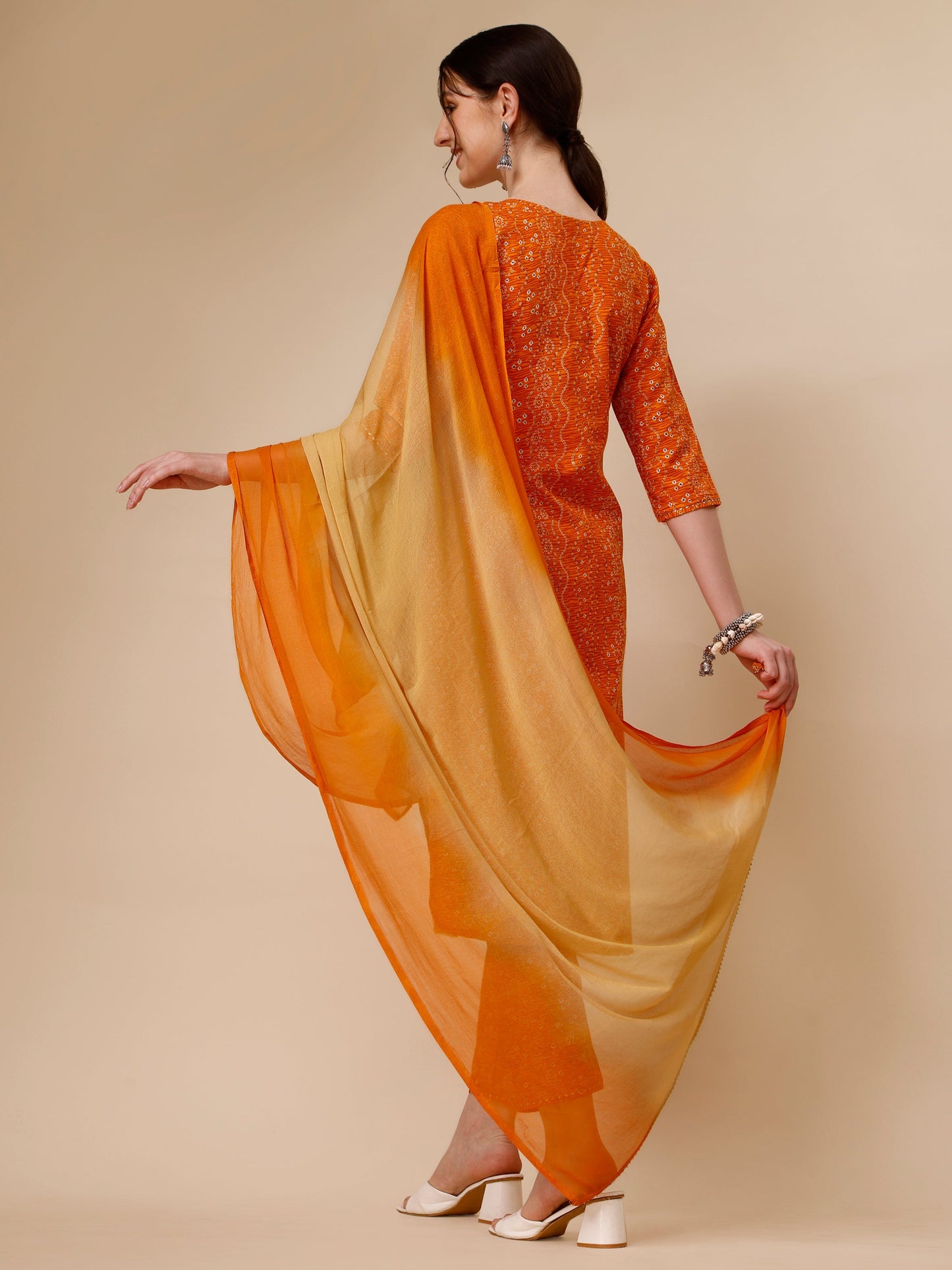 Bandhni Printed & Embroidered Kurta With Pant And Dupatta Set, Multicolor - Hiral Fashion