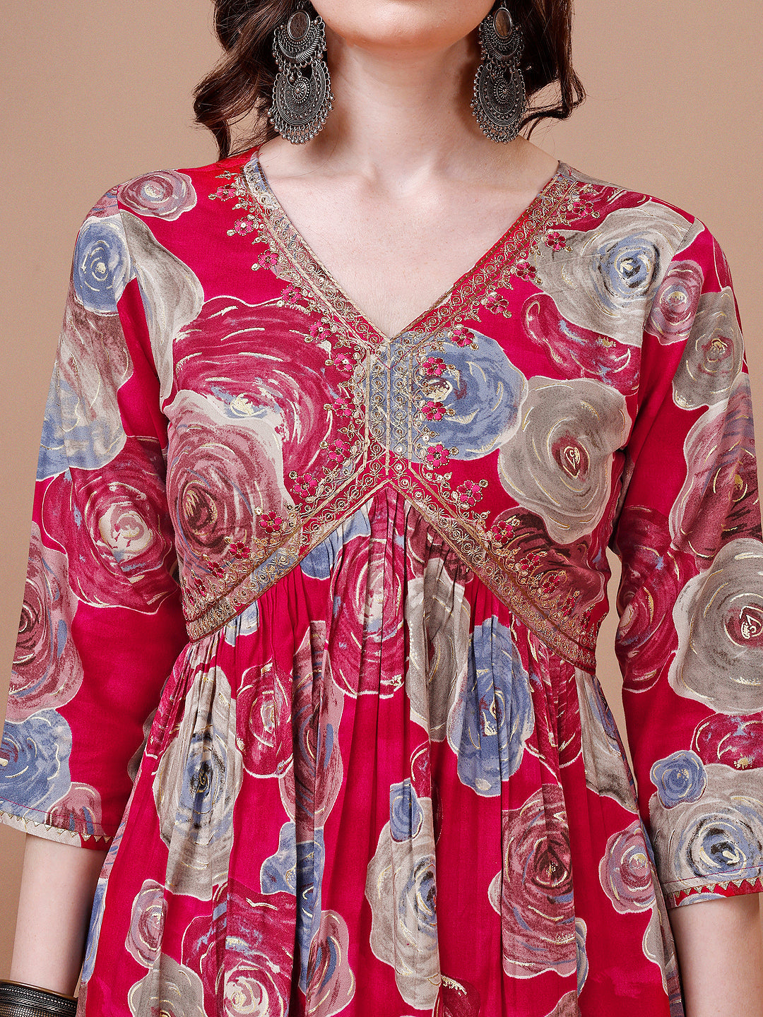 Alia Cut Floral Printed & Embroidered Rayon Kurta With Pant & Dupatta, Multicolor - Hiral Fashion