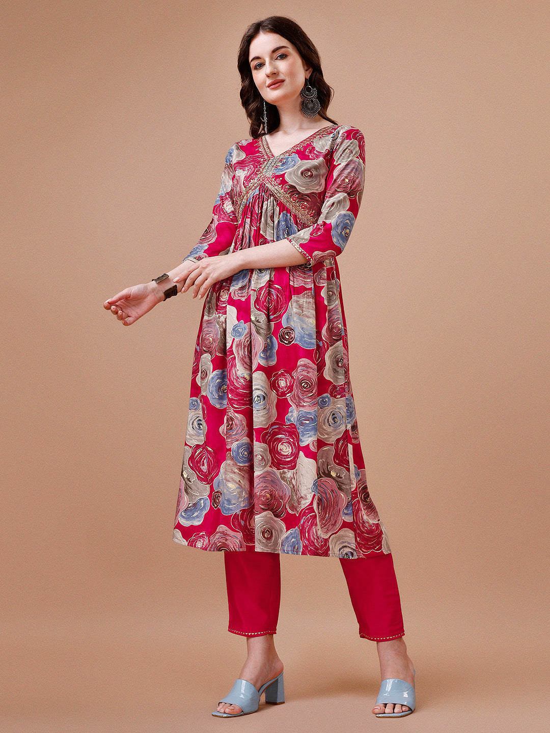 Alia Cut Floral Printed & Embroidered Rayon Kurta With Pant & Dupatta, Multicolor - Hiral Fashion