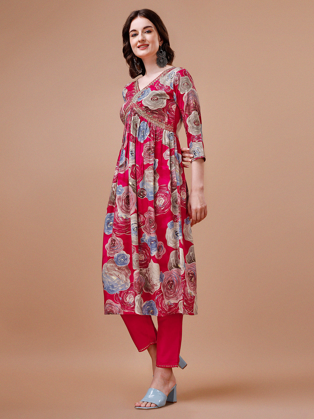 Alia Cut Floral Printed & Embroidered Rayon Kurta With Pant & Dupatta, Multicolor - Hiral Fashion
