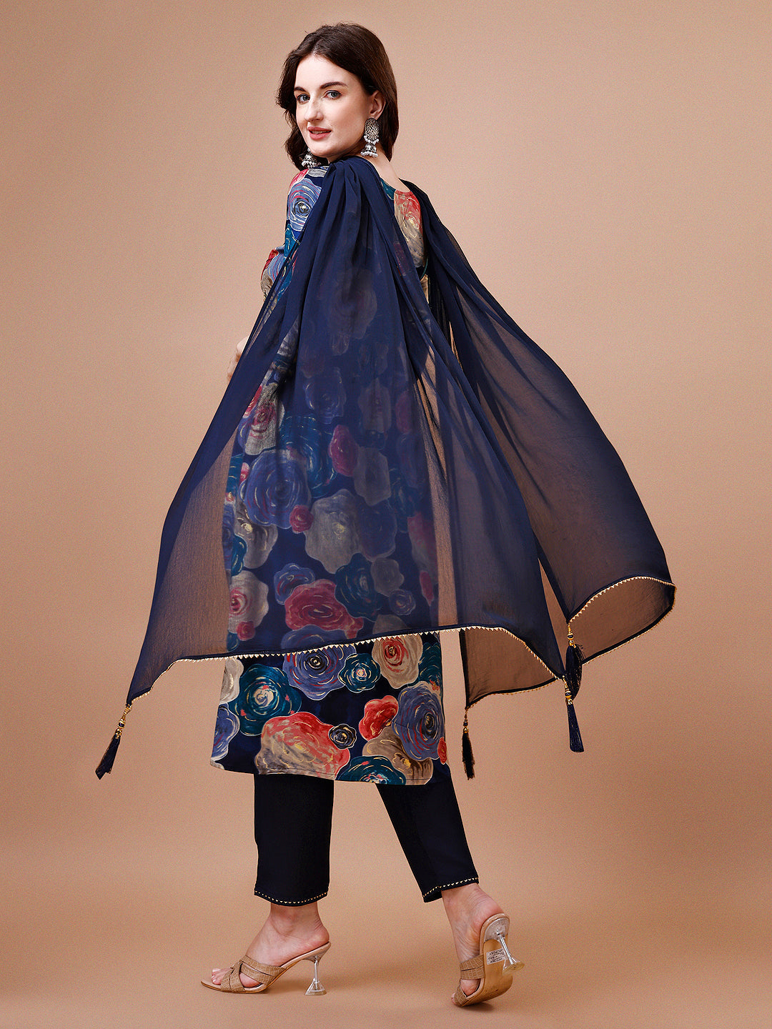 Alia Cut Floral Printed & Embroidered Rayon Kurta With Pant & Dupatta, Multicolor - Hiral Fashion
