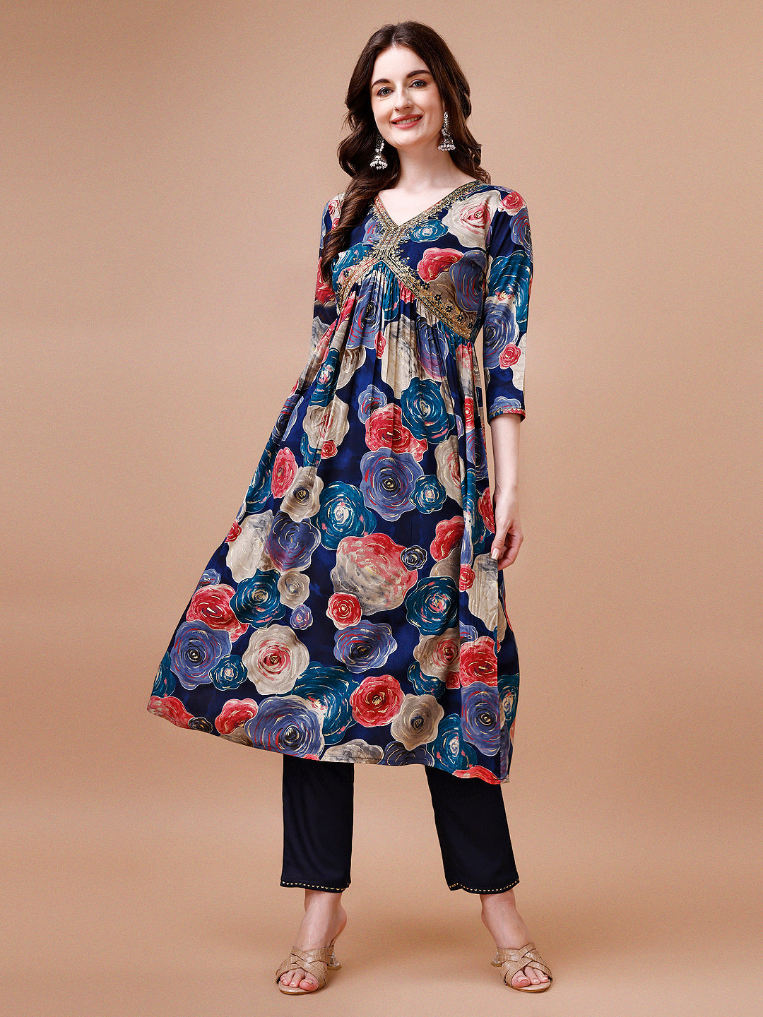 Alia Cut Floral Printed & Embroidered Rayon Kurta With Pant & Dupatta, Multicolor - Hiral Fashion
