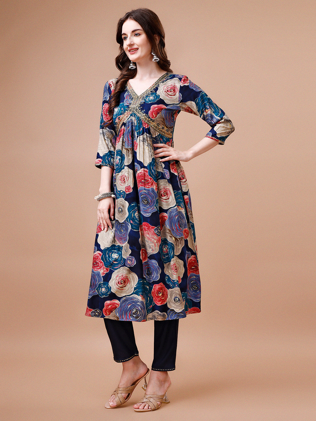 Alia Cut Floral Printed & Embroidered Rayon Kurta With Pant & Dupatta, Multicolor - Hiral Fashion