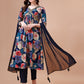 Alia Cut Floral Printed & Embroidered Rayon Kurta With Pant & Dupatta, Multicolor - Hiral Fashion