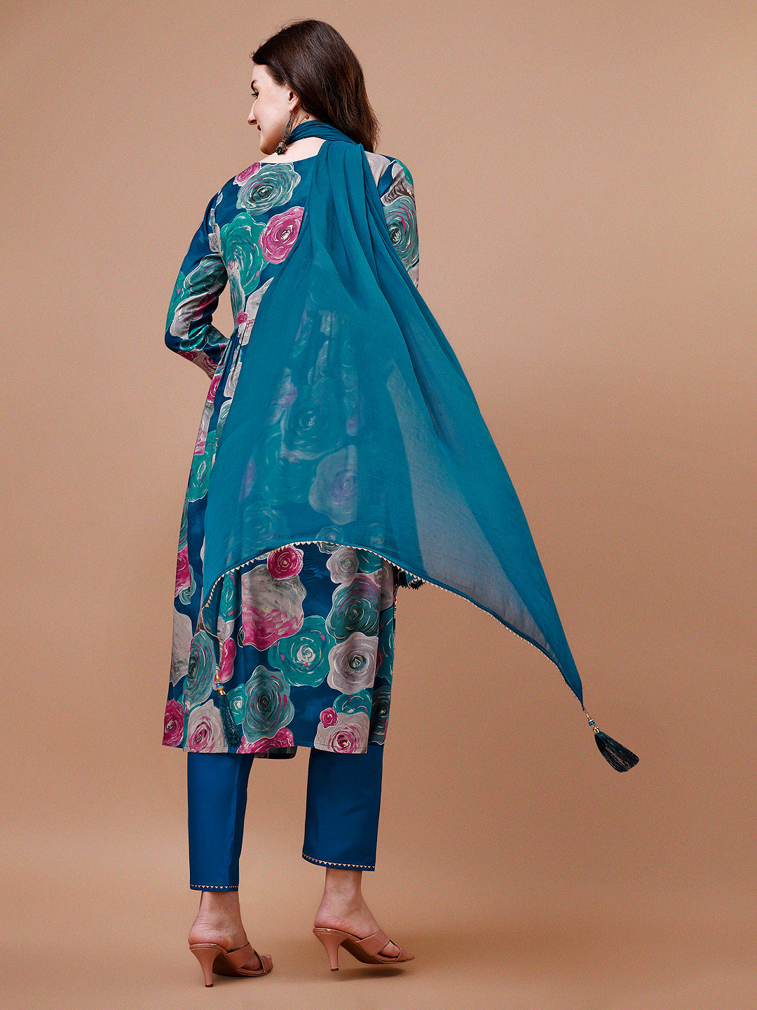 Alia Cut Floral Printed & Embroidered Rayon Kurta With Pant & Dupatta, Multicolor - Hiral Fashion