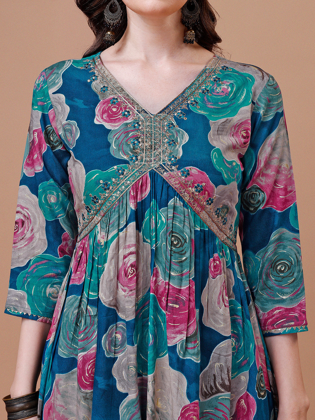 Alia Cut Floral Printed & Embroidered Rayon Kurta With Pant & Dupatta, Multicolor - Hiral Fashion