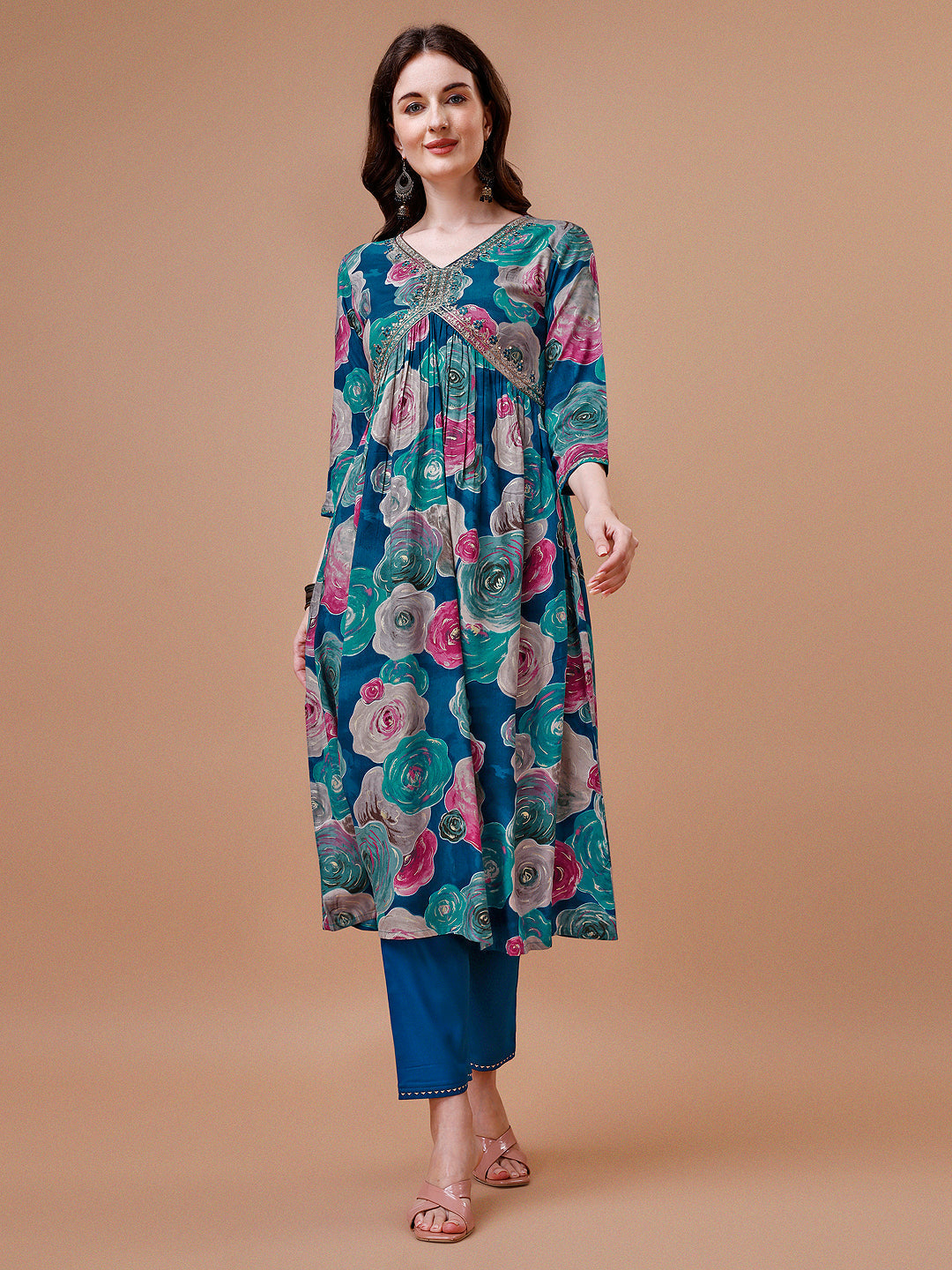Alia Cut Floral Printed & Embroidered Rayon Kurta With Pant & Dupatta, Multicolor - Hiral Fashion
