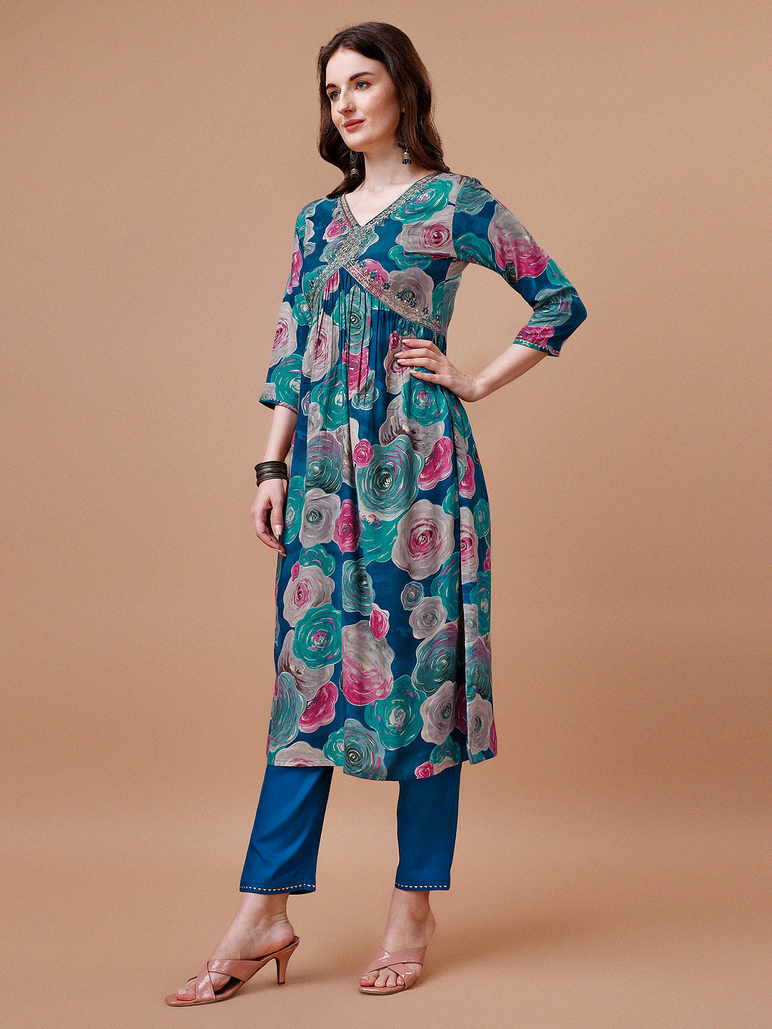 Alia Cut Floral Printed & Embroidered Rayon Kurta With Pant & Dupatta, Multicolor - Hiral Fashion