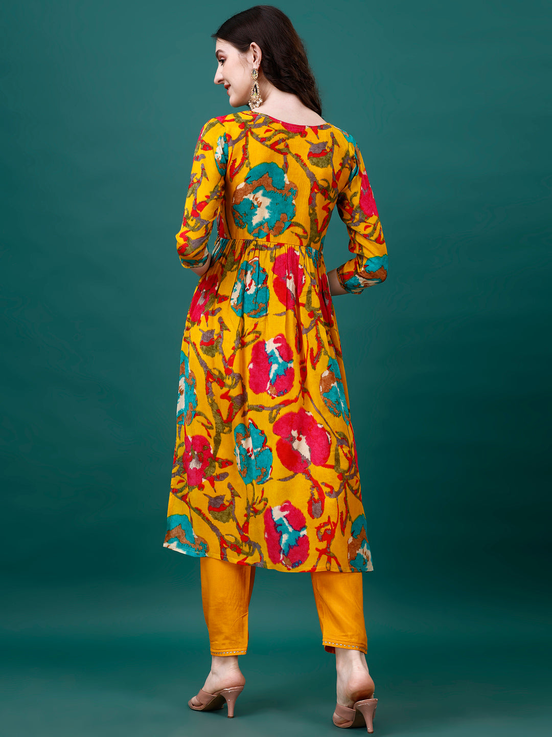 Alia Cut Hand Embroidered & Printed Pure Chinon Kurta With Pant & Dupatta, Multicolor - Hiral Fashion