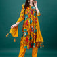 Alia Cut Hand Embroidered & Printed Pure Chinon Kurta With Pant & Dupatta, Multicolor - Hiral Fashion