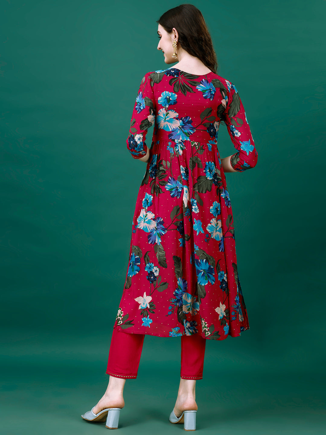 Alia Cut Hand Embroidered & Printed Pure Chinon Kurta With Pant & Dupatta, Multicolor - Hiral Fashion