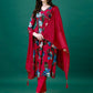 Alia Cut Hand Embroidered & Printed Pure Chinon Kurta With Pant & Dupatta, Multicolor - Hiral Fashion