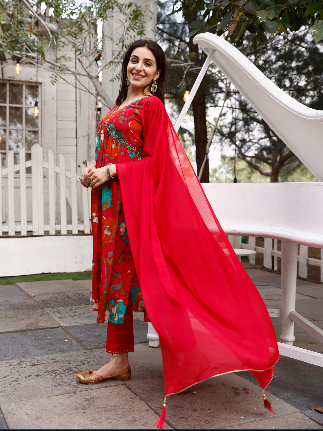 Alia Cut Hand Embroidered & Floral Printed Kurta With Pant & Dupatta Premium, Multicolor - Hiral Fashion