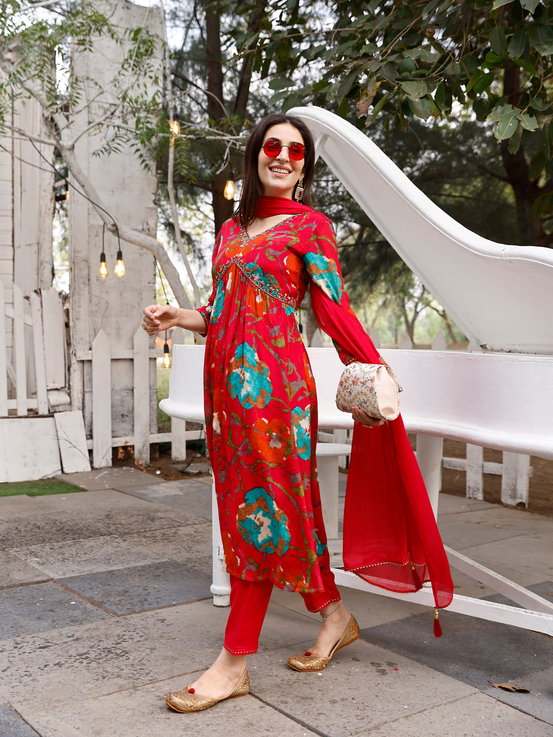 Alia Cut Hand Embroidered & Floral Printed Kurta With Pant & Dupatta Premium, Multicolor - Hiral Fashion
