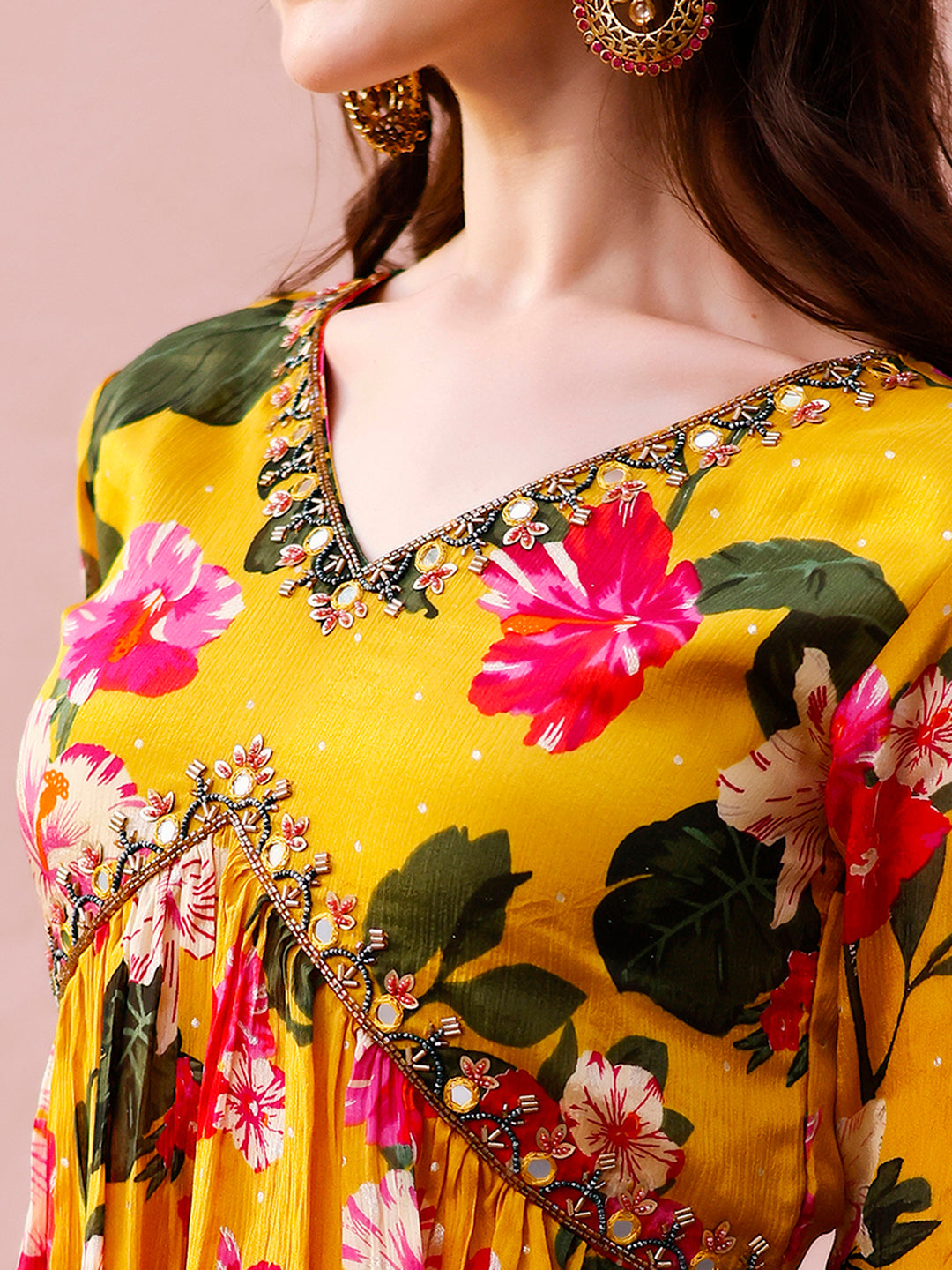 Alia Cut Hand Embroidered & Floral Printed Kurta With Pant & Dupatta Premium, Multicolor - Hiral Fashion