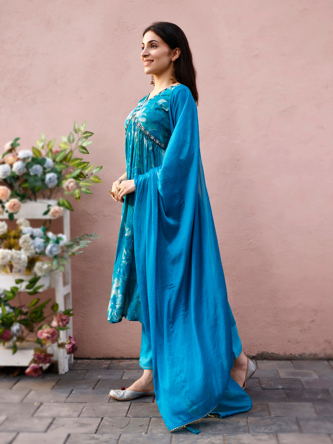 Alia Cut Hand Embroidered & Floral Printed Kurta With Pant & Dupatta Premium, Multicolor - Hiral Fashion