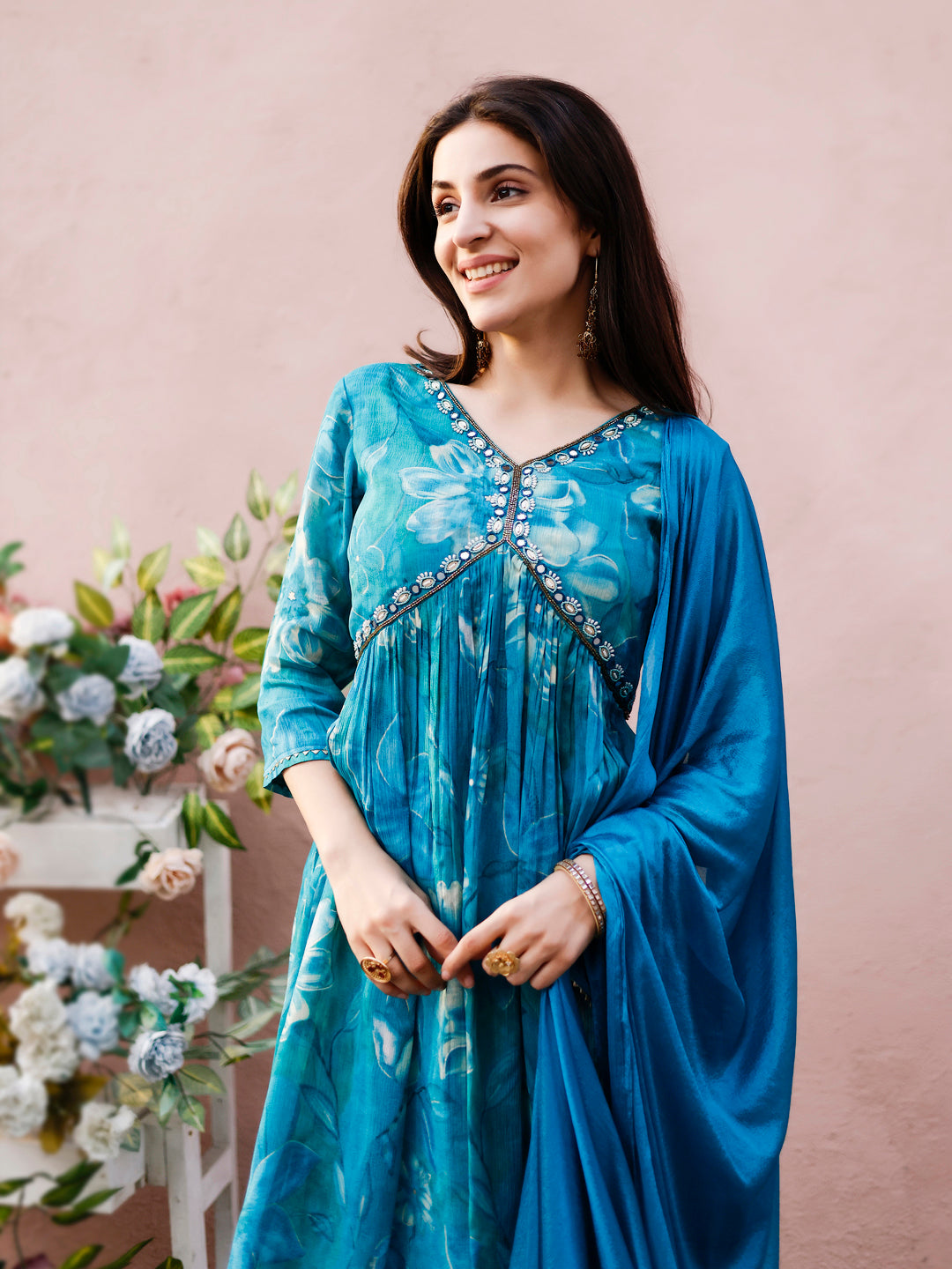 Alia Cut Hand Embroidered & Floral Printed Kurta With Pant & Dupatta Premium, Multicolor - Hiral Fashion