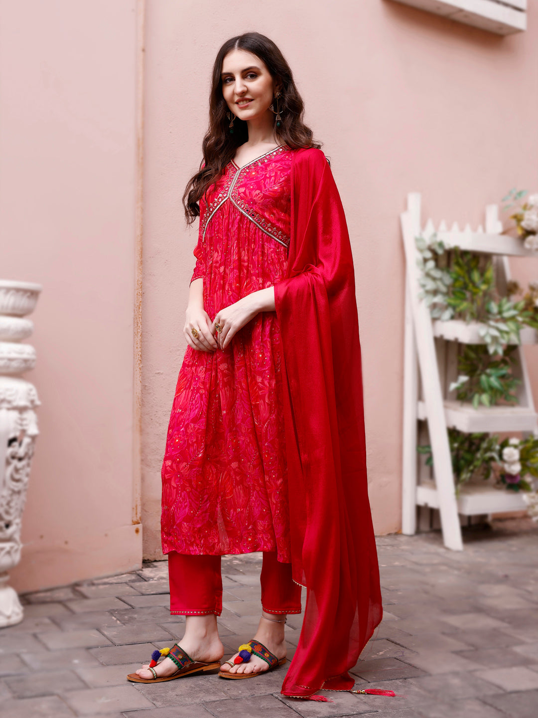 Alia Cut Hand Embroidered & Floral Printed Kurta With Pant & Dupatta Premium, Multicolor - Hiral Fashion