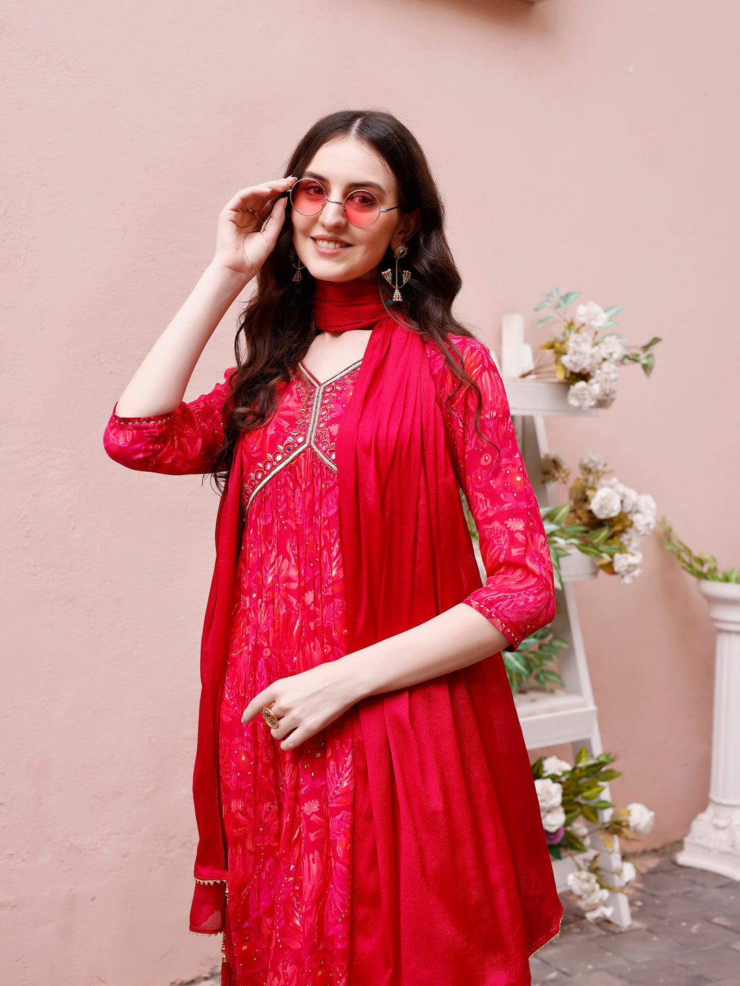 Alia Cut Hand Embroidered & Floral Printed Kurta With Pant & Dupatta Premium, Multicolor - Hiral Fashion