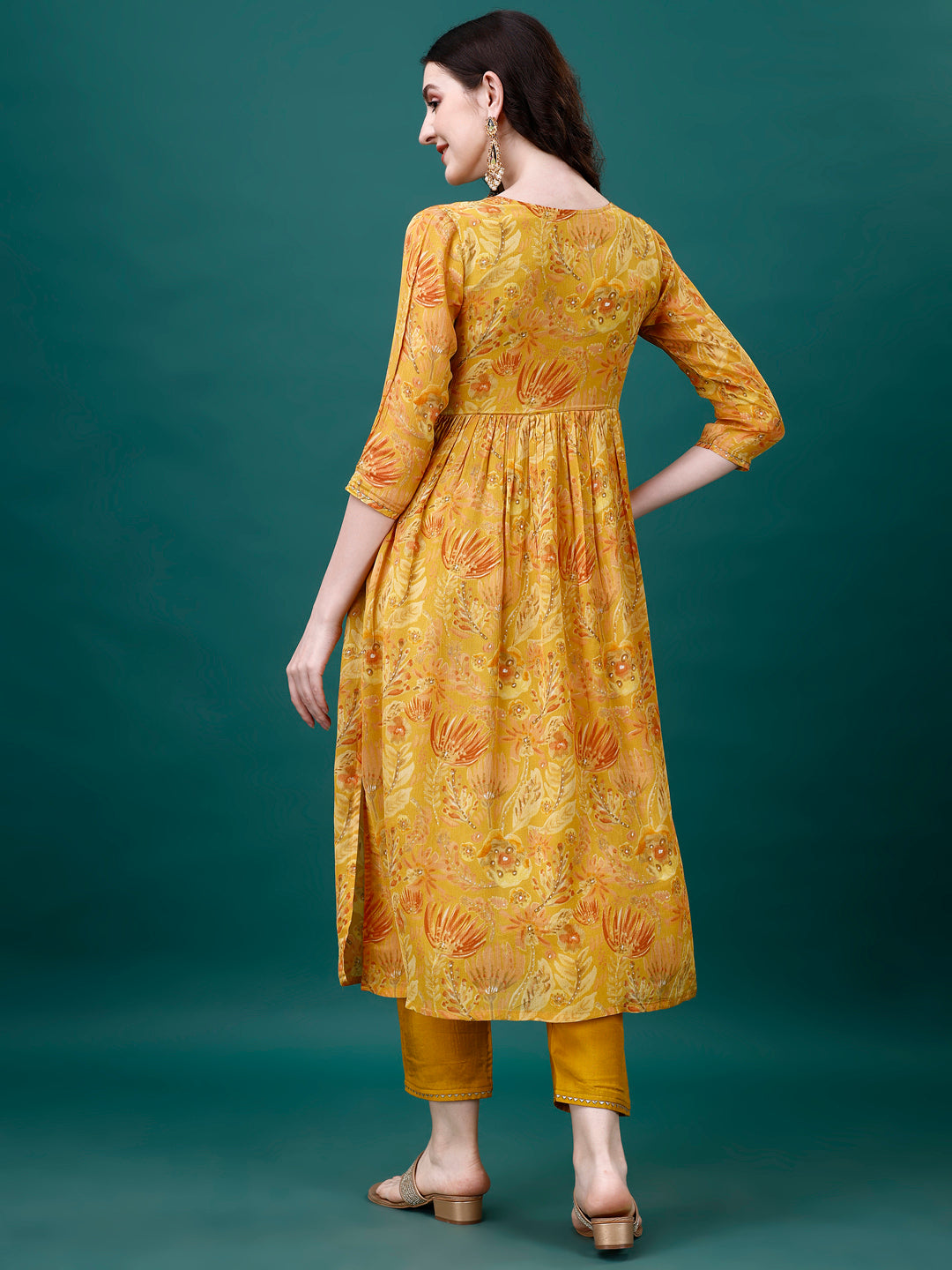 Alia Cut Hand Embroidered & Printed Pure Chinon Kurta With Pant & Dupatta, Multicolor - Hiral Fashion
