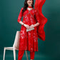 Alia Cut Hand Embroidered & Printed Pure Chinon Kurat With Pant & Dupatta, Multicolor - Hiral Fashion