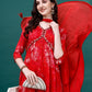 Alia Cut Hand Embroidered & Printed Pure Chinon Kurat With Pant & Dupatta, Multicolor - Hiral Fashion